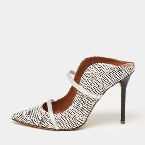 Malone Souliers White/Black Snakeskin Leather Maureen Mules Size 39