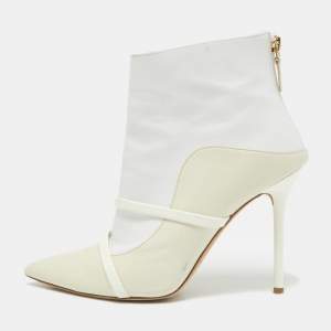 Malone Souliers Cream/White Leather Madison Pointed Toe Ankle Boots Size 38.5