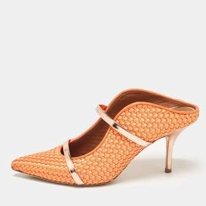 Malone Souliers Orange Woven Satin Maureen Mules Size 39