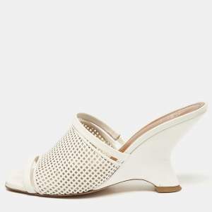 Malone Souliers White Leather Demi Slide Sandals Size 37