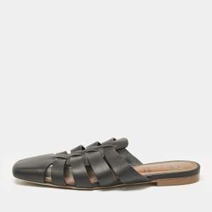 Malone Souliers x Deveaux Black Leather Strappy Flat Mules Size 38.5