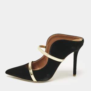 Malone Souliers Black/Gold Velvet and Leather Maureen Mules Size 38