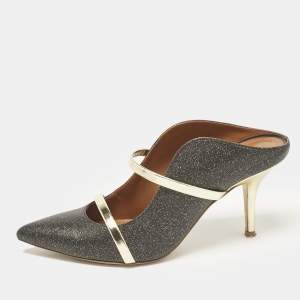 Malone Souliers Grey/Gold Glitter Leather Maureen Mules Size 37.5