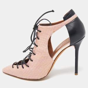 Malone Souliers Beige/Black Leather and Python Montana Lace Up Booties Size 38
