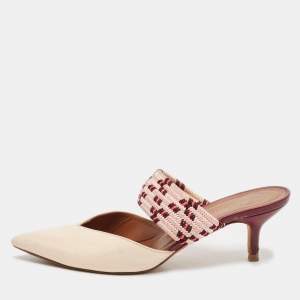 Malone Souliers Cream Leather and Patent Leather Maisie Mules Size 36.5
