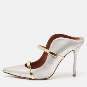 Malone Souliers Gold/Silver Leather Maureen Pointed Toe Mules Sandals Size 37.5
