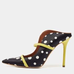 Malone Souliers Black Polka Dots Satin and Leather Trim Maureen Pointed Toe Mules Size 40