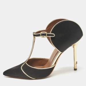 Malone Souliers Black/Gold Satin and Leather Imogen Sandals Size 37