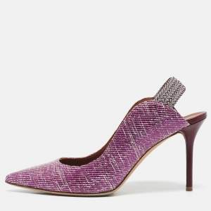 Malone Souliers Purple Raffia Floradita Slingback Pumps Size 41