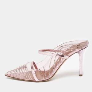 Malone Souliers Pink PVC Crystal Embellished Maureen Mules Size 40