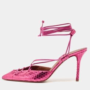Malone Souliers Pink Snakeskin Embossed Patent Leather Marianna Pumps Size 39