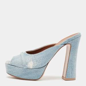 Malone Souliers Baby Blue Denim Yasmin Platform Mules Size 40