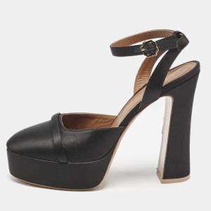 Malone Souliers Black Satin Mora Ankle Strap Platform Pumps Size 40