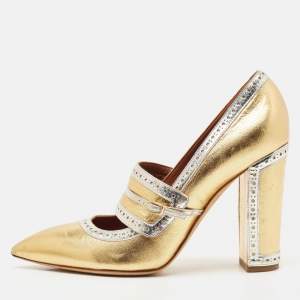 Malone Souliers Rose Gold/Silver Perforated Leather Ada Pumps Size 39.5