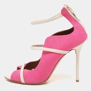 Malone Souliers Pink/White Canvas And Leather Mika Triple Band Peep Toe Sandals Size 40
