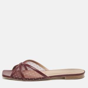 Malone Souliers Burgundy Leather and Mesh Perla Flat Slides Size 42