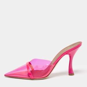 Malone Souliers Neon Pink Patent Leather and PVC Joella Heel Mules Size 37.5