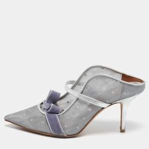 Malone Souliers Silver Leather and Mesh Marguerite Pumps Size 38    