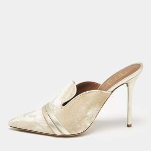 Malone Souliers Beige/Gold Velvet Hayley Pointed Toe Mules Size 39
