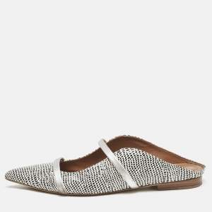 Malone Souliers White/Black Dotted Snakeskin Leather Maureen Flat Mules Size 38