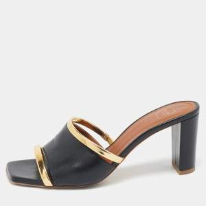 Malone Souliers Black/Gold Leather Laney Demi Slide Sandals Size 37.5