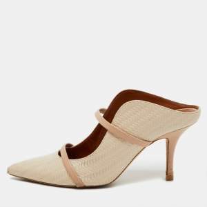 Malone Souliers Off White/Beige Woven Leather Maureen Pointed Toe Mules Size 38