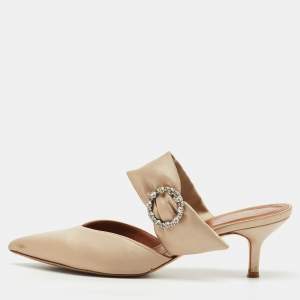 Malone Souliers Beige Satin Maite 45 Crystal Embellished Mules Size 38