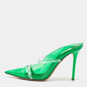 Malone Souliers Green/Transparent PVC Maureen Pointed Toe Mules Size 38.5