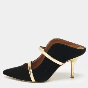 Malone Souliers Gold/Black Leather/Velvet Maureen Mules Size 36.5