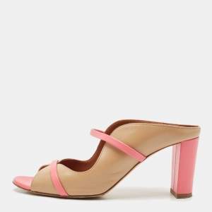 Malone Souliers Beige/Pink Leather Open Toe Norah Block Heel Mules Size 38