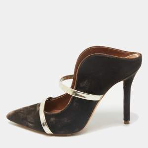Malone Souliers Brown/Gold Velvet and Leather Maureen Mules Size 35
