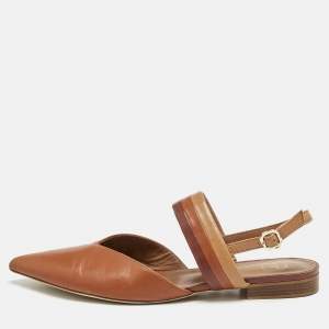 Malone Souliers Brown Leather Maisie Slingback Flats Size 40