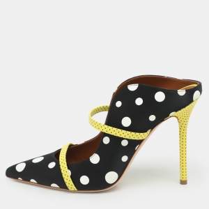 Malone Souliers x Emanuel Ungaro Black Polka Dots Nylon Maureen Pointed Toe Mules Size 38