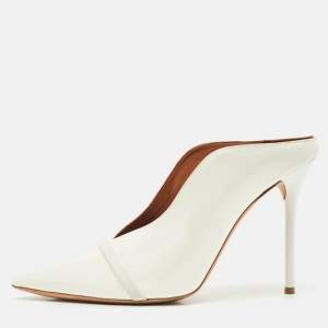Malone Souliers White Patent Leather Constance Pointed Toe Mules Size 41