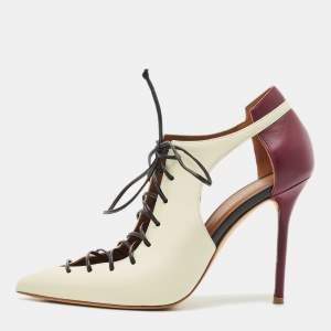 Malone Souliers Off White/Purple Leather Montana Lace Up Pumps Size 38.5