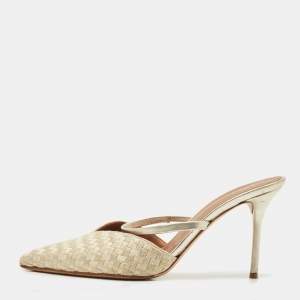 Pre Owned Malone Souliers Gold Leather and Woven Fabric Marla Mules Size 41