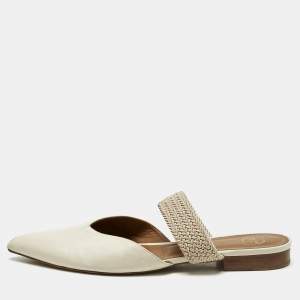 Pre Owned Malone Souliers Cream Leather and Elastic Maisie Mules Size 42 
