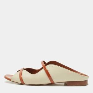 Pre Owned Malone Souliers Beige/Brown Leather Norah Flat Mules Size 40
