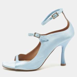 Malone Souliers Blue Satin Riley 90 Ankle Strap Sandals Size 39