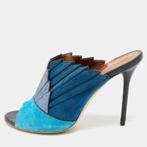 Pre Owned Malone Souliers Blue Suede Colorblock Mules Size 39