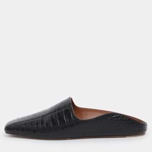 Pre Owned Malone Souliers x Deveaux New York Black Croc Embossed Leather Mules Size 35