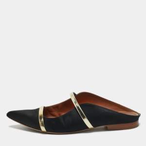 Pre Owned Malone Souliers Gold/Black Leather and Satin Maureen Mule Sandals Size 37