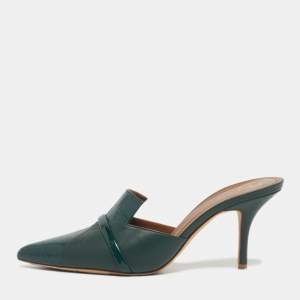 Pre Owned Malone Souliers Green Croc Embossed Leather and Leather Pointed Toe Mules Size 39