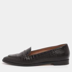 Pre Owned Malone Souliers Brown Croc Embossed Leather Barry Smoking Slippers Size 41