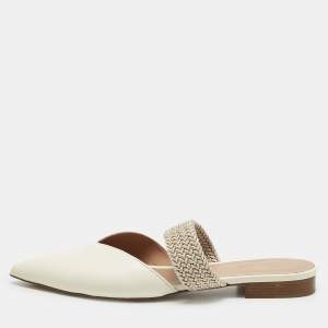 Pre Owned Malone Souliers Cream Croc Embossed Leather Maisie Mules Size 41.5