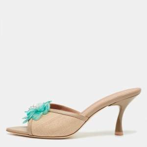 Pre Owned Malone Souliers Beige Raffia and Leather Cyd  Sandals Size 40