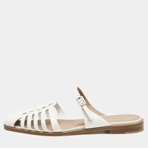 Pre Owned Malone Souliers White Leather Eleonora Flat Mules Size 40