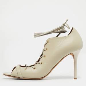 Pre Owned Malone Souliers Cream Leather Lace Up Pumps Size 39.5
