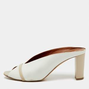 Pre Owned Malone Souliers White/Beige Leather Ciara Peep Toe Mules Size 40