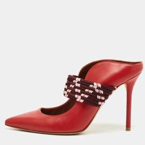 Pre Owned Malone Souliers Red Leather Mara Mules Size 37